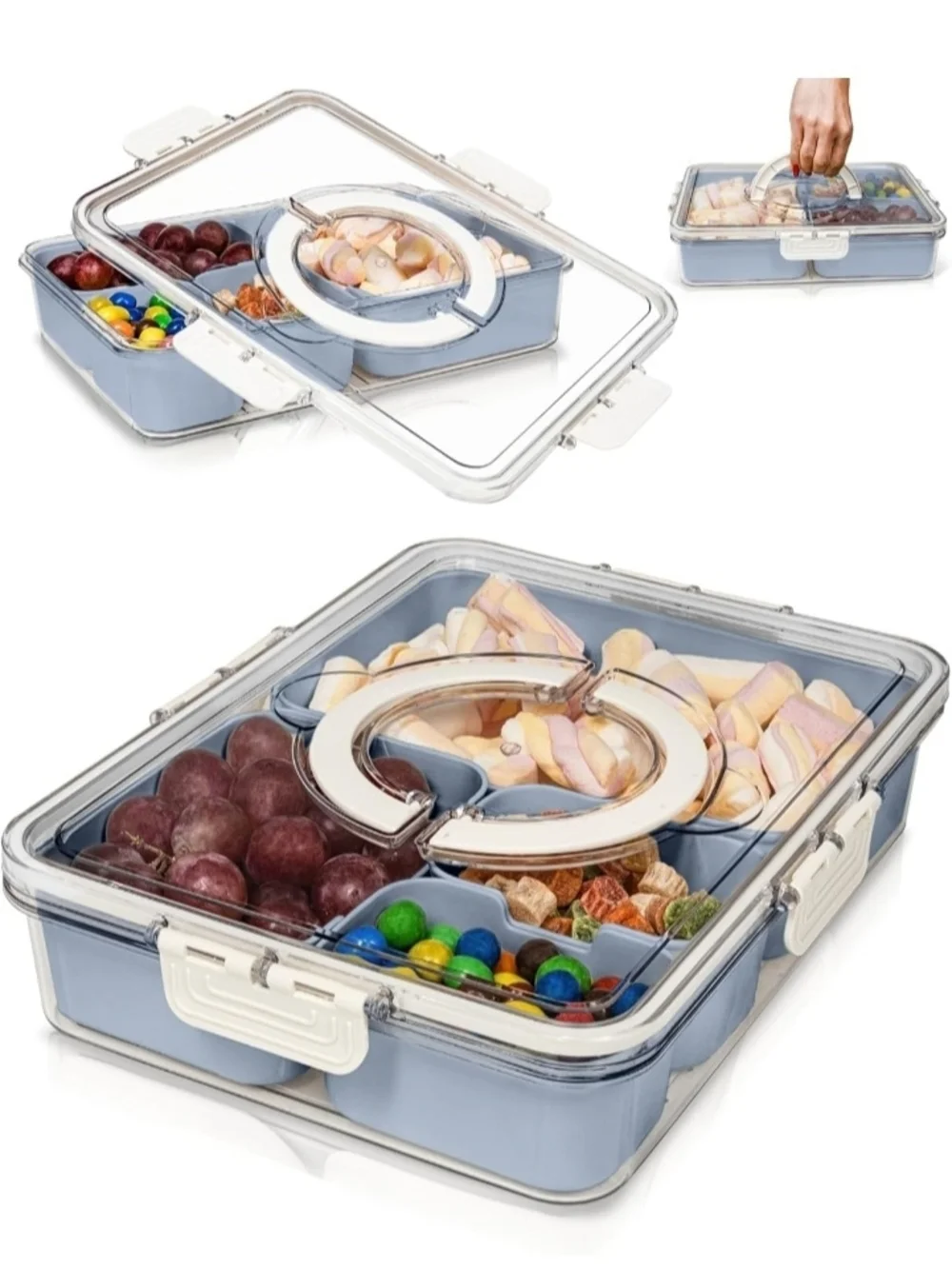 Multi-Compartment Organizer Storage Box Blue | Portable Tray Case w/ Handle